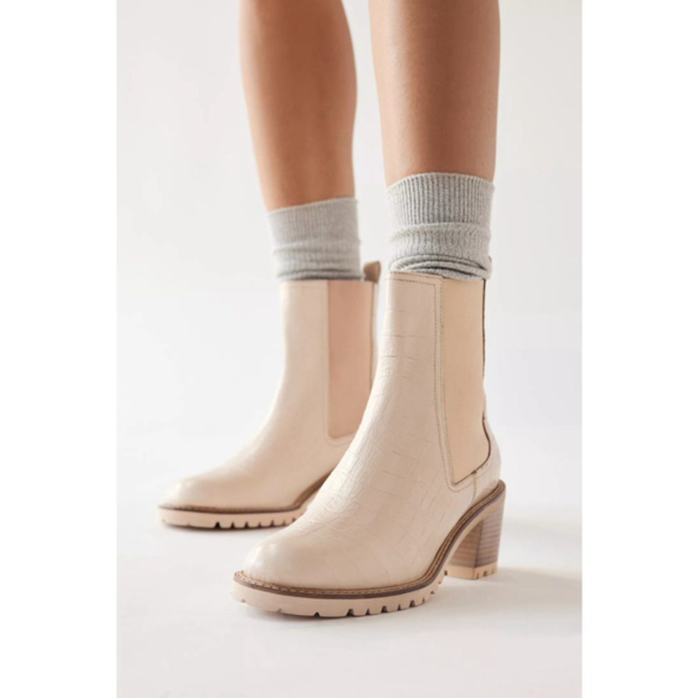 Seychelles NEW Far Fetched‎ Beige Croc Embossed Leather Ankle Boots Size 8.5